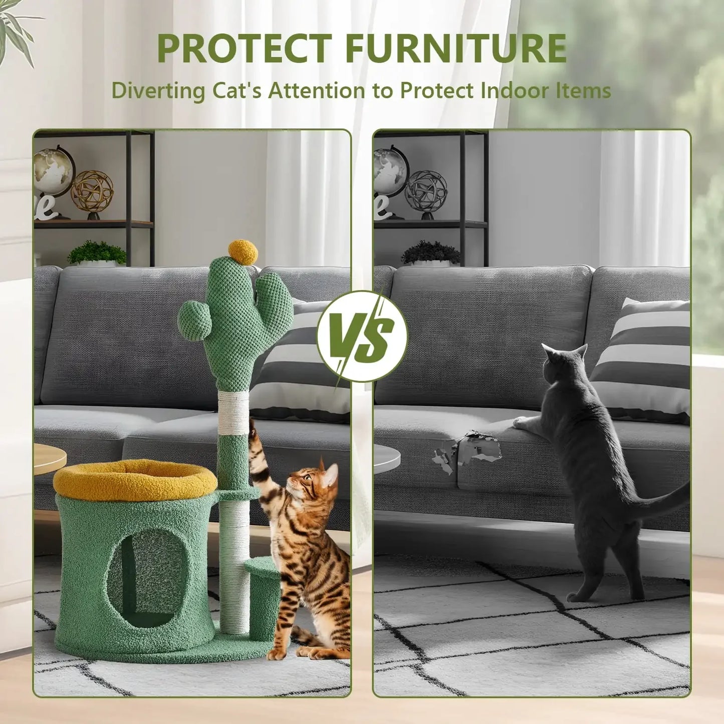 Cat Tower with Cactus, Green