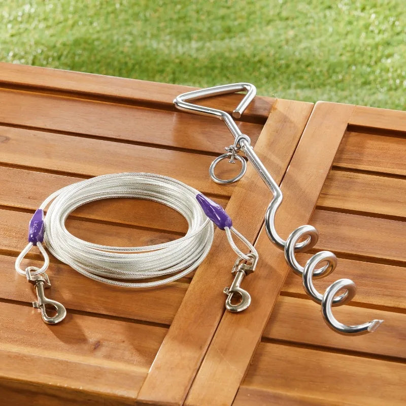 Reflective Vinyl Covered Cable & Spiral Stake Set for Dogs