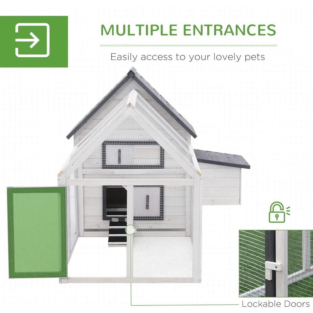 65" Chicken Coop Wooden with Detachable Run