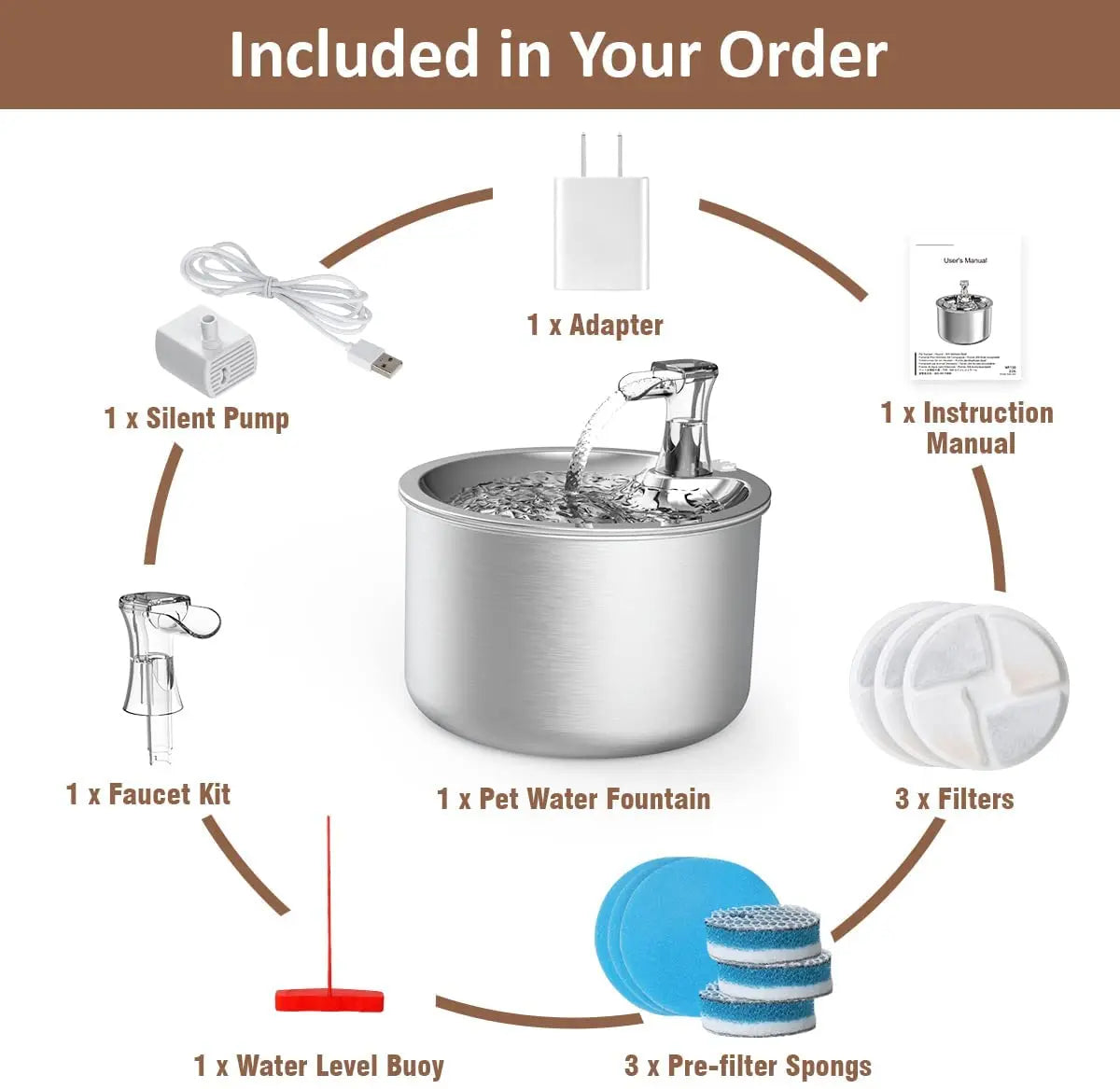 2L fully stainless steel pet water dispenser