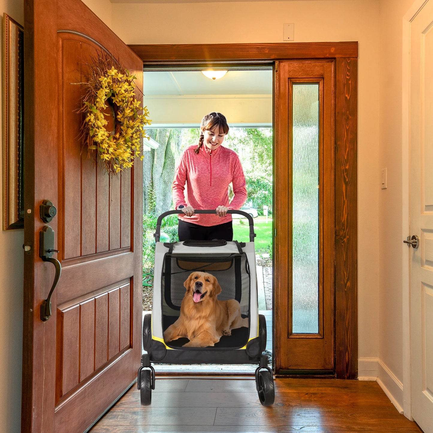 Portable Dog Stroller 4 Wheels for Large Dogs