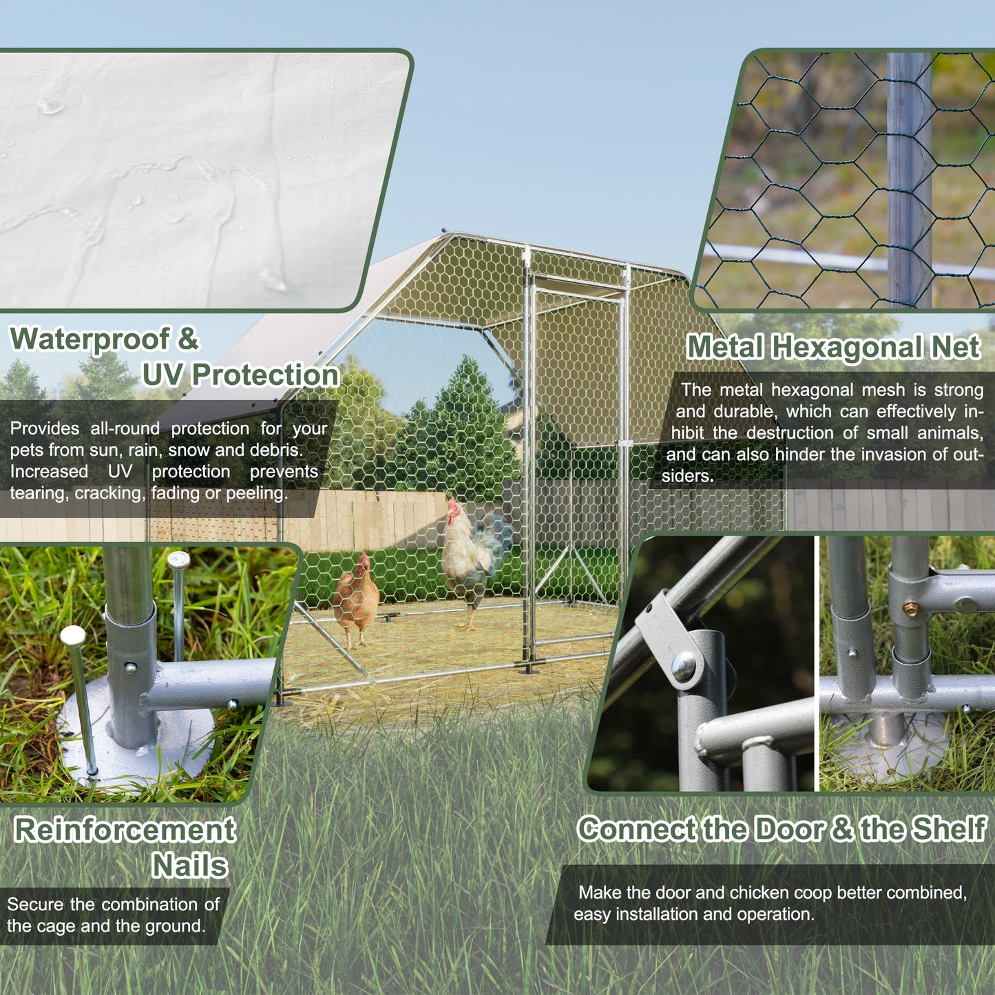 LZBEITEM 9.94 ft. x 6.46 ft. x 6.36 ft. Metal Large Chicken Coop