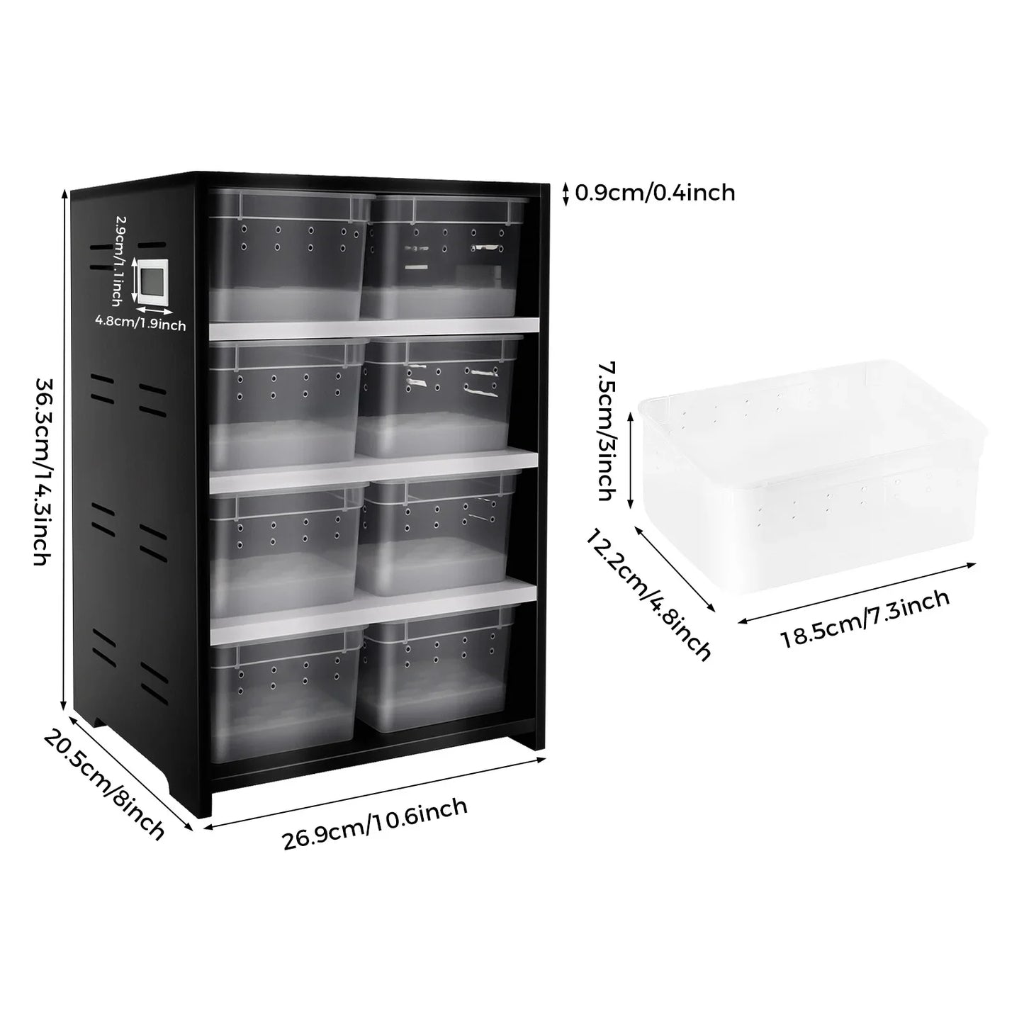 Reptile Breeding Cabinet with 8 Clear Boxes