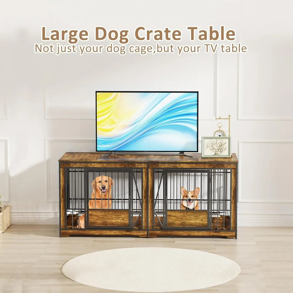 61'' Double Dog Cage Furniture for 2 Dogs