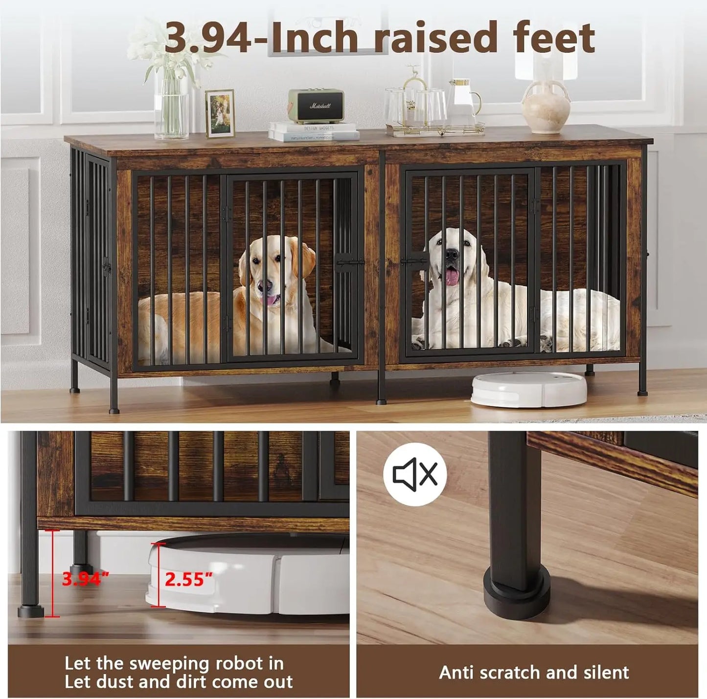 78 Inch Dog Cage Furniture for 2 Dogs