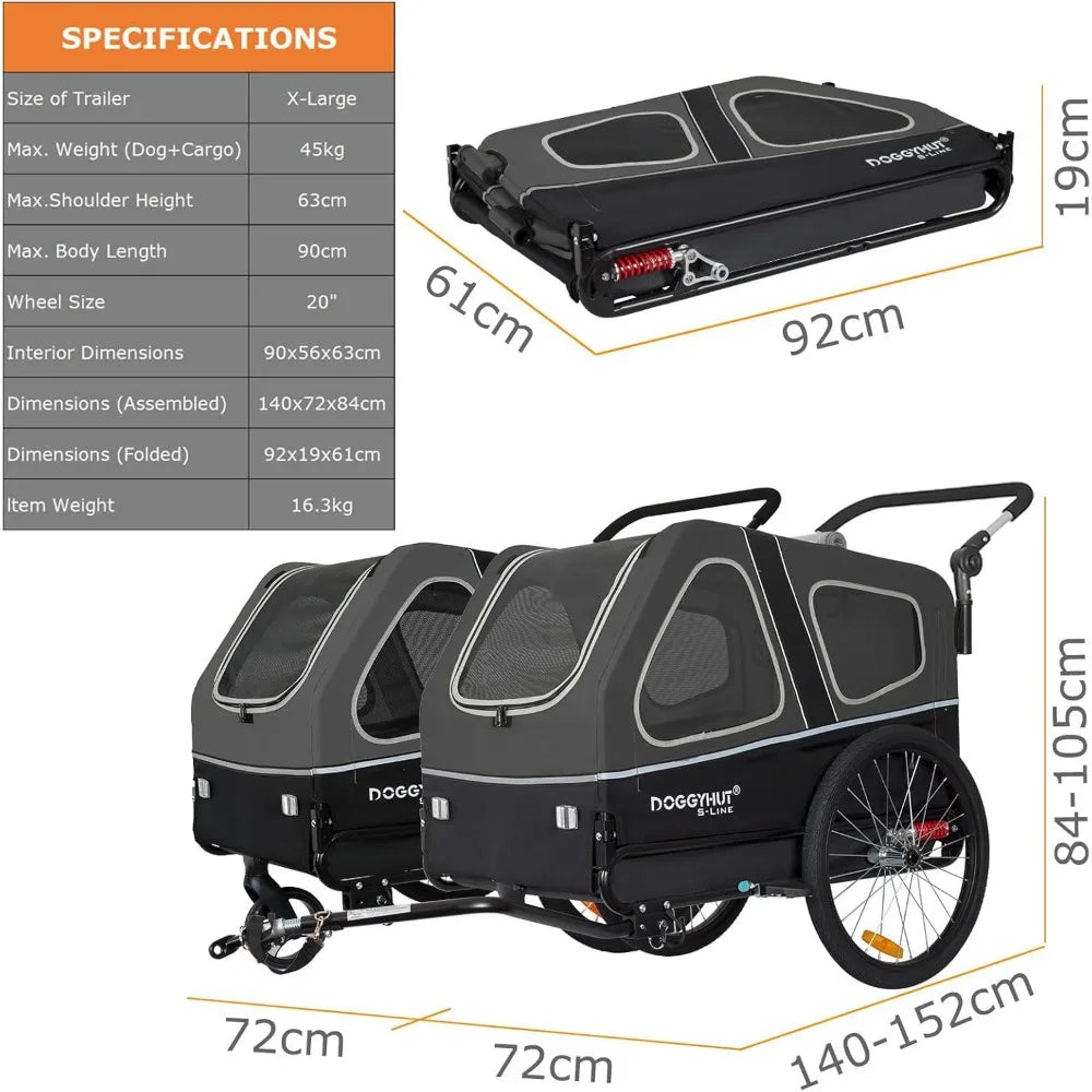 DOGGYHUT® S-Line XL Pet Bike Trailer & Stroller for Dogs