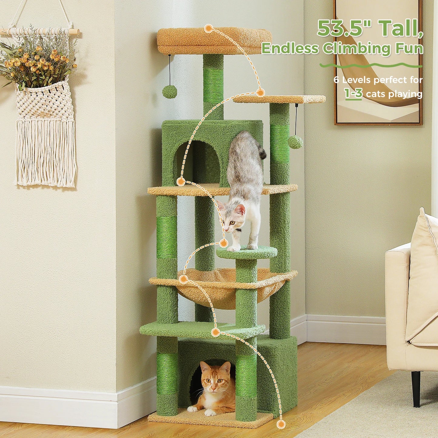 Large Cat Tree Tower for Indoor Cats, Green