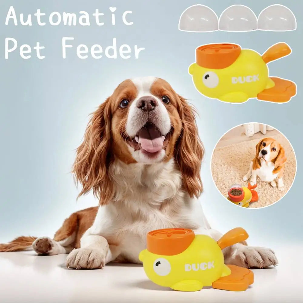 Yellow Duck Shaped Automatic Dog Feeder