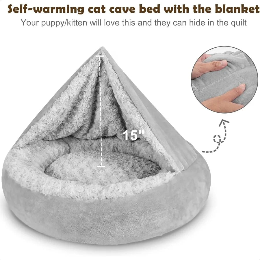 Small Dog Bed or Cat Bed with Hooded Blanket
