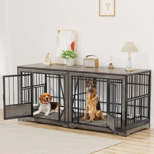 71'' Double Dog Crate Furniture for 2 Dogs