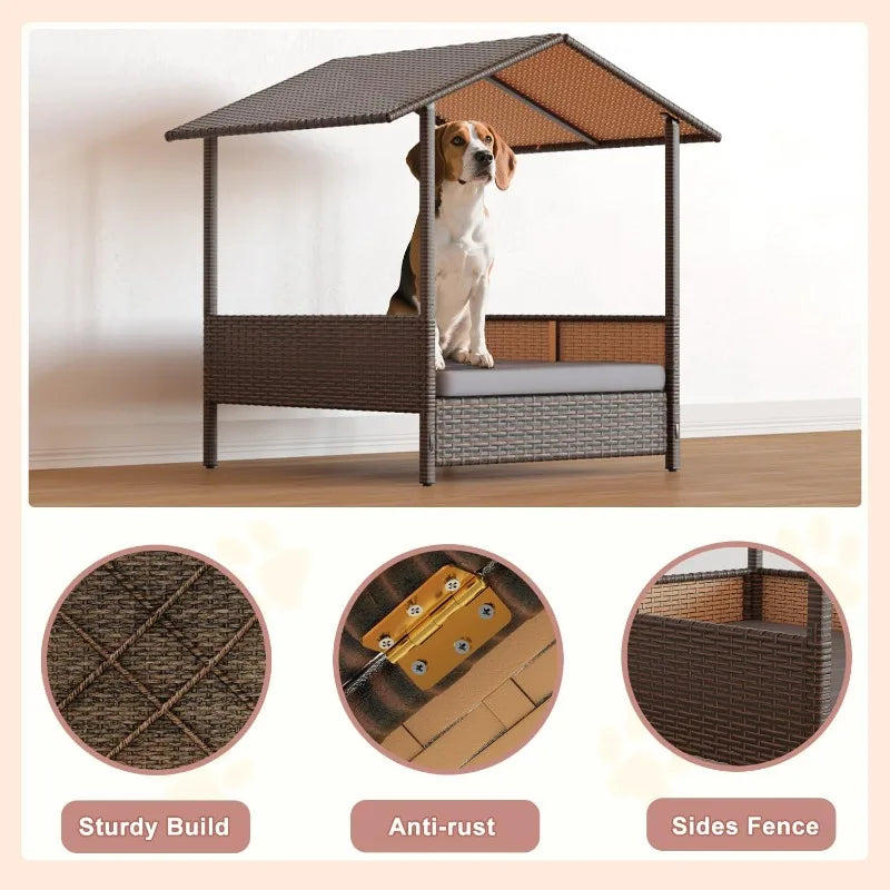 PE Rattan Dog House with Canopy
