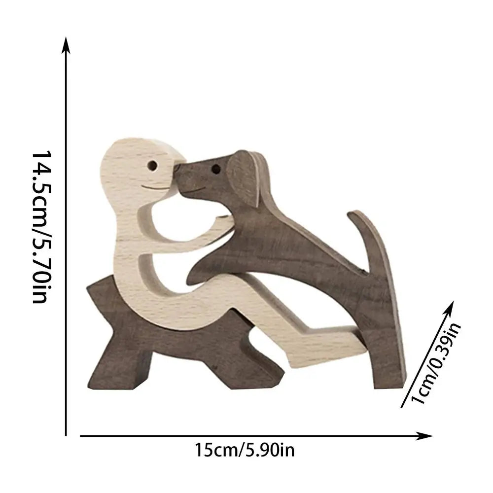 Cute Wood Dog Human Statue