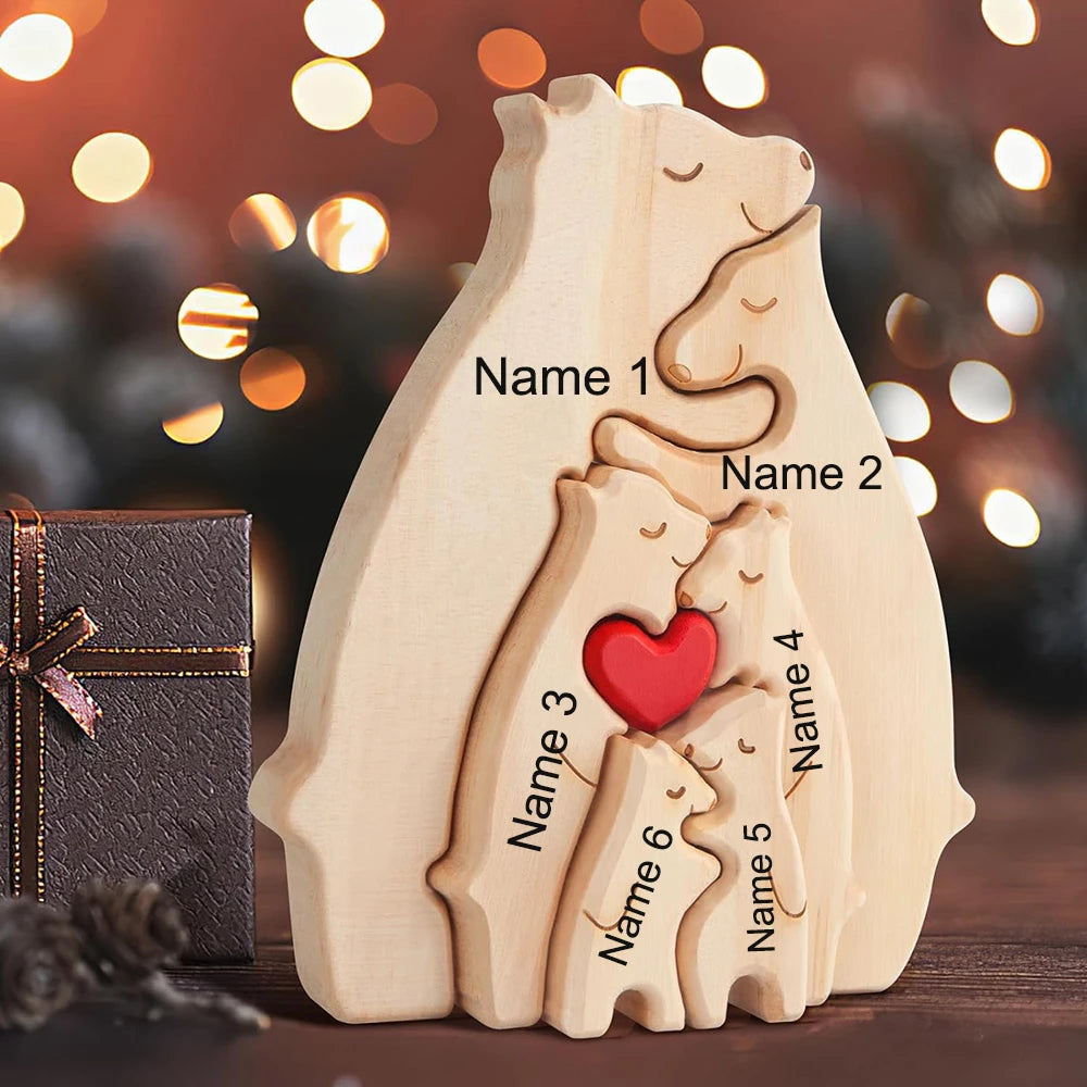 Personalized Custom Bear Family Wooden Puzzle