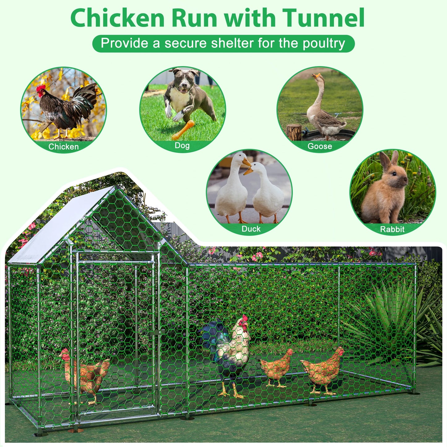 10x3FT Metal Chicken Coop Run