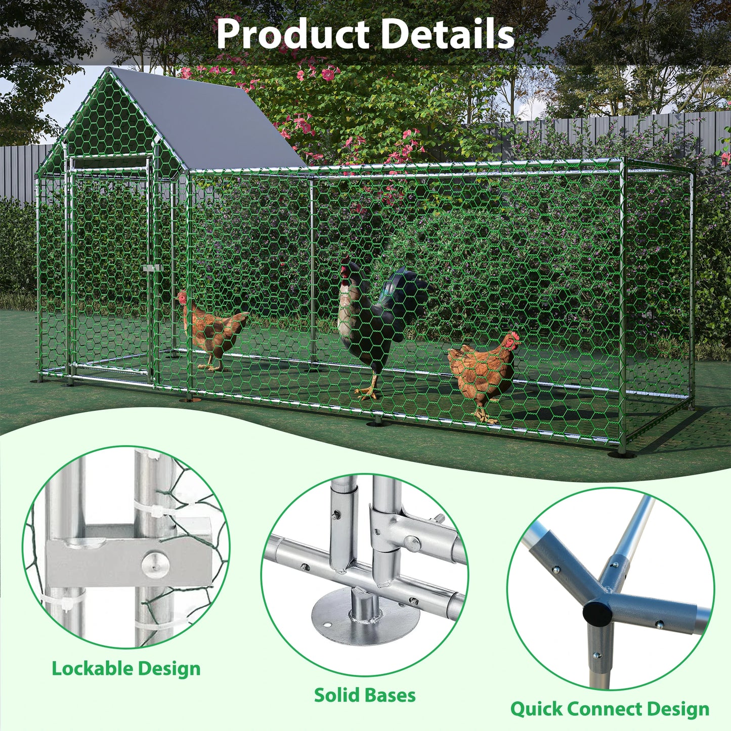 10x3FT Metal Chicken Coop Run