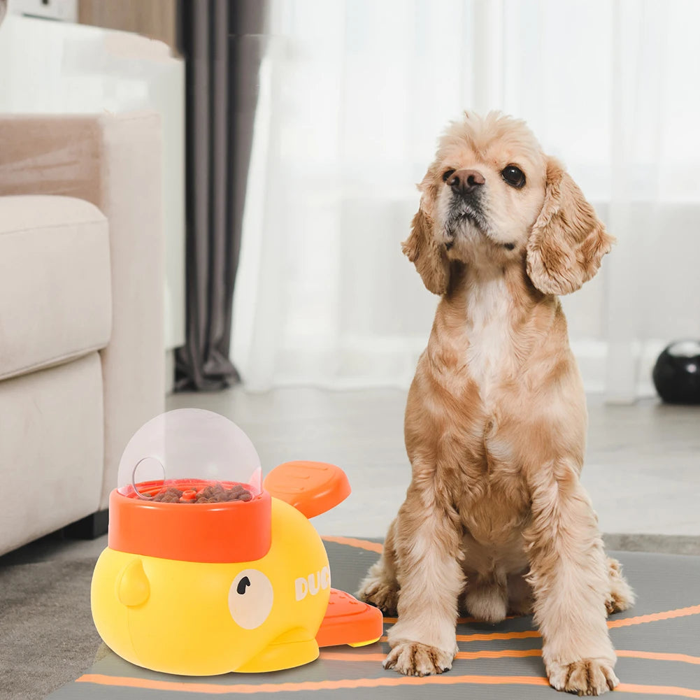 Yellow Duck Shaped Automatic Dog Feeder