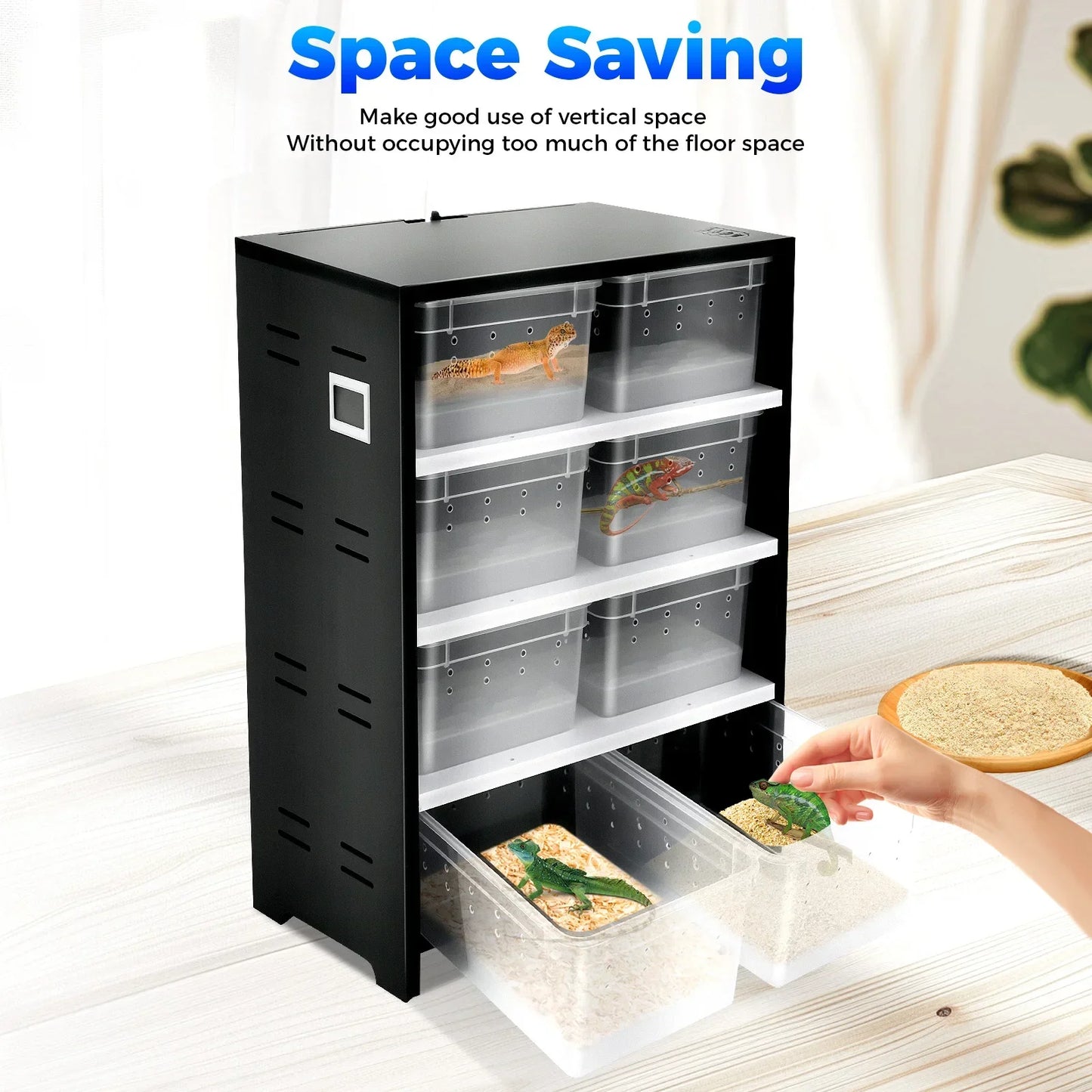 Reptile Breeding Cabinet with 8 Clear Boxes