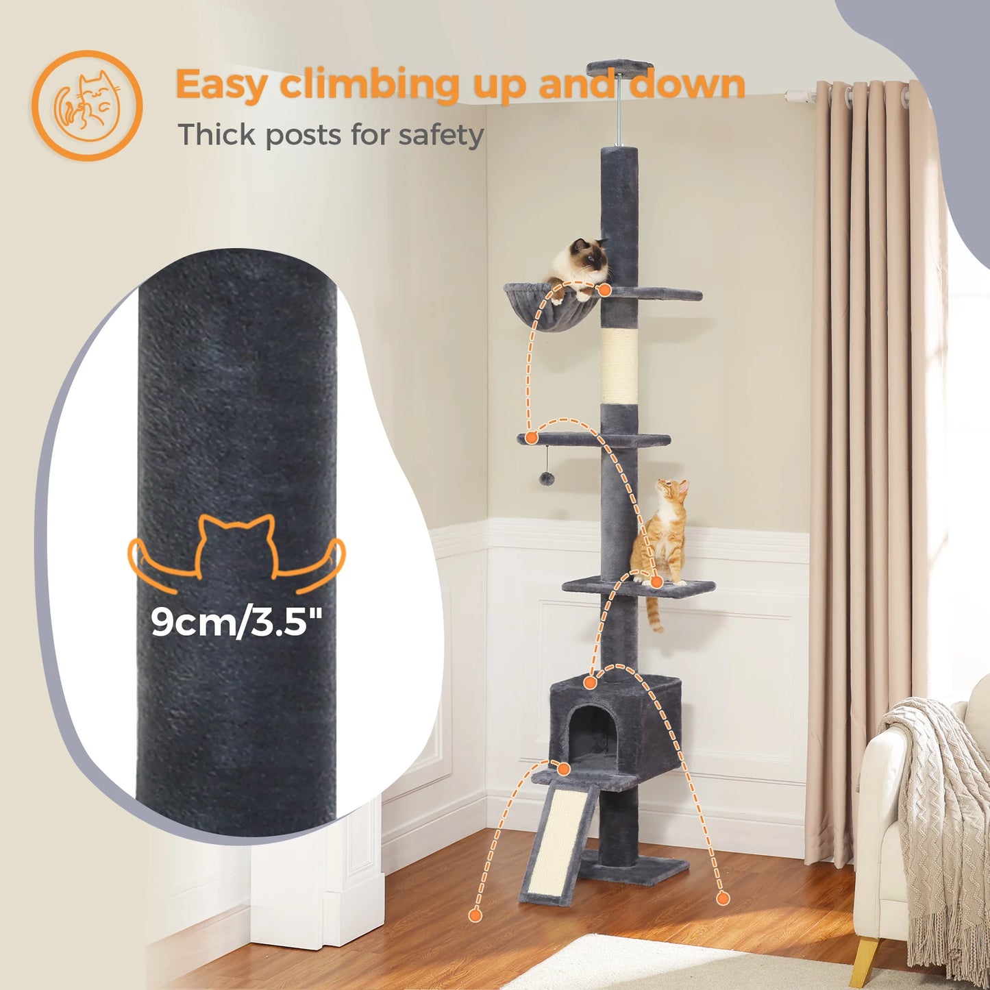 Adjustable 210-274CM Floor to Ceiling Cat Tree Tower