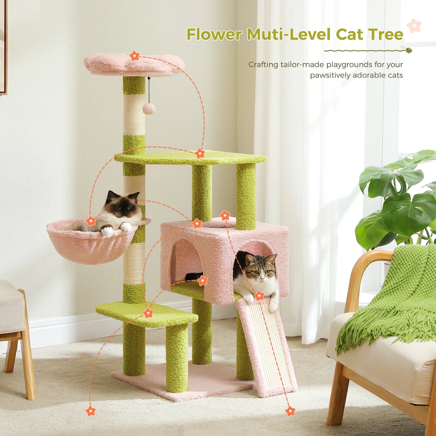 Multi-Level Flower Cat Tree Tower