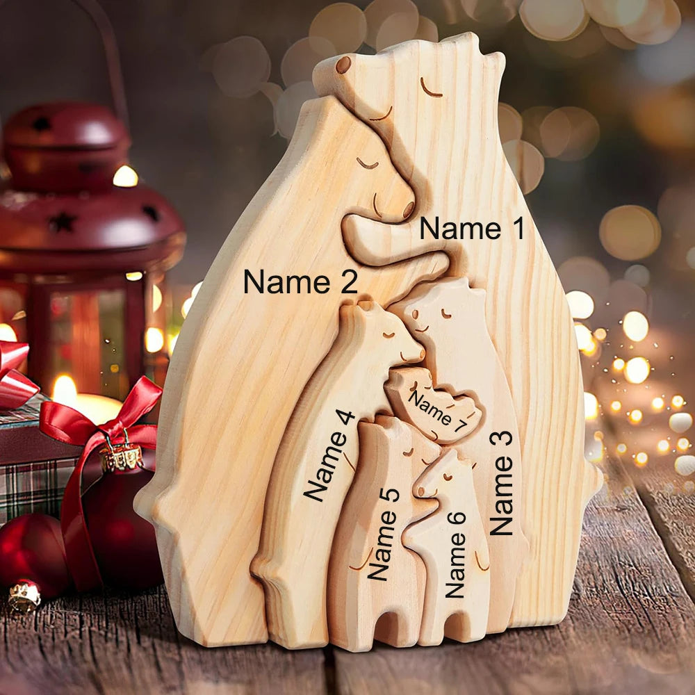 Personalized Custom Bear Family Wooden Puzzle