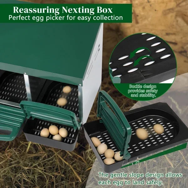 2 Compartment Roll Out Chicken Nesting Box with Plastic Basket
