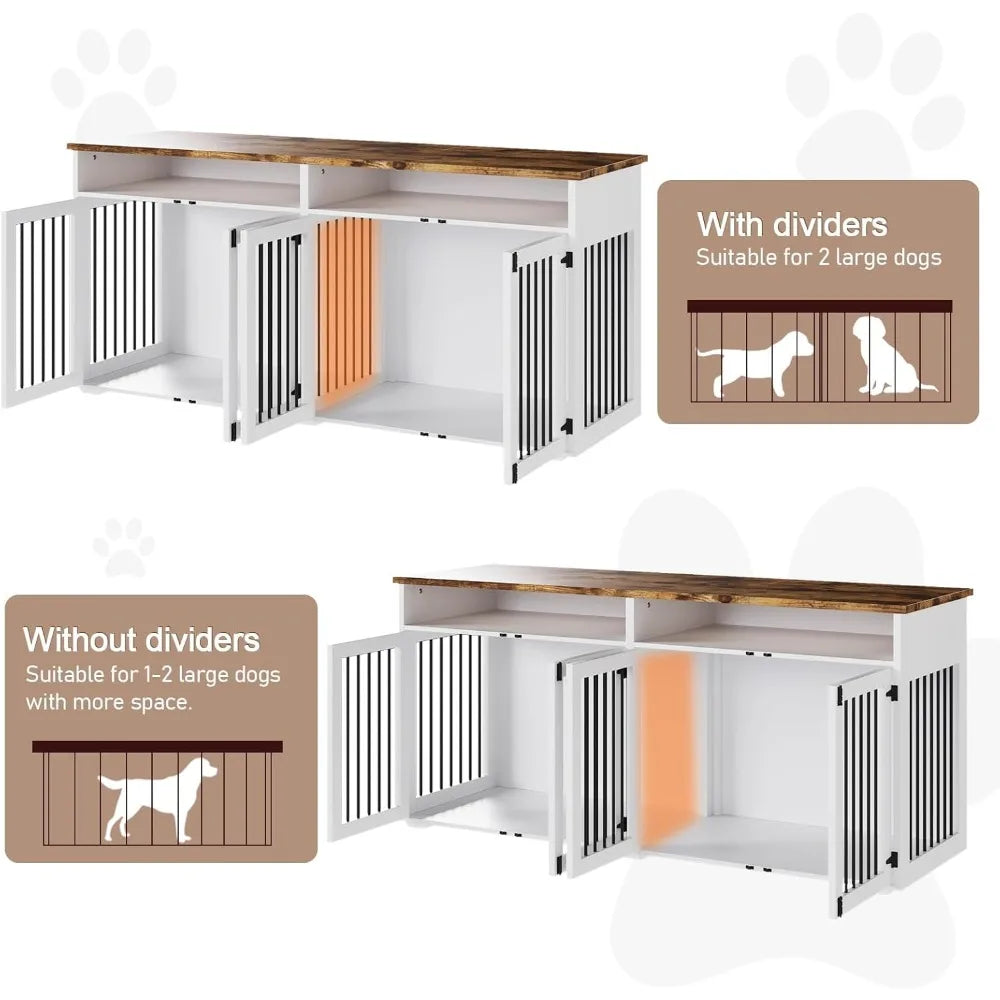 72'' Dog Crate Furniture for 2 Dogs