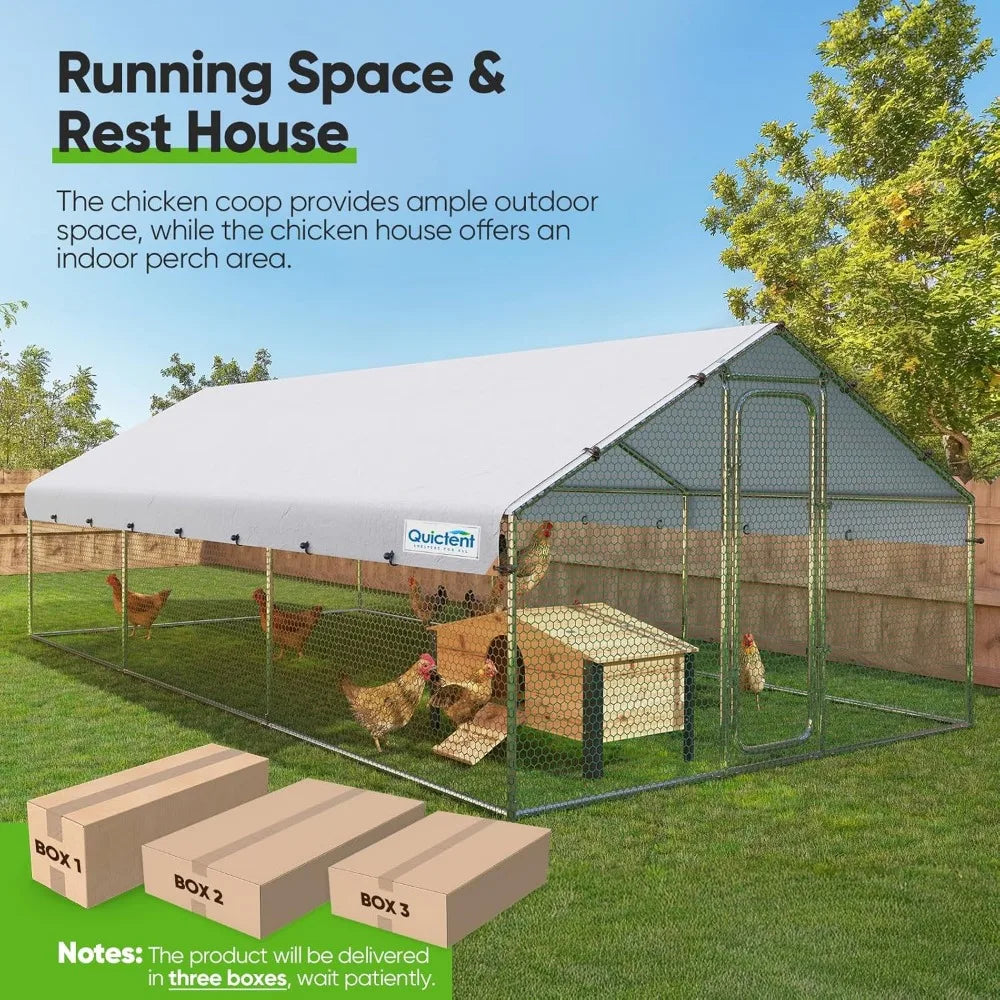 Large Metal Chicken Coop Run W/Nesting Box