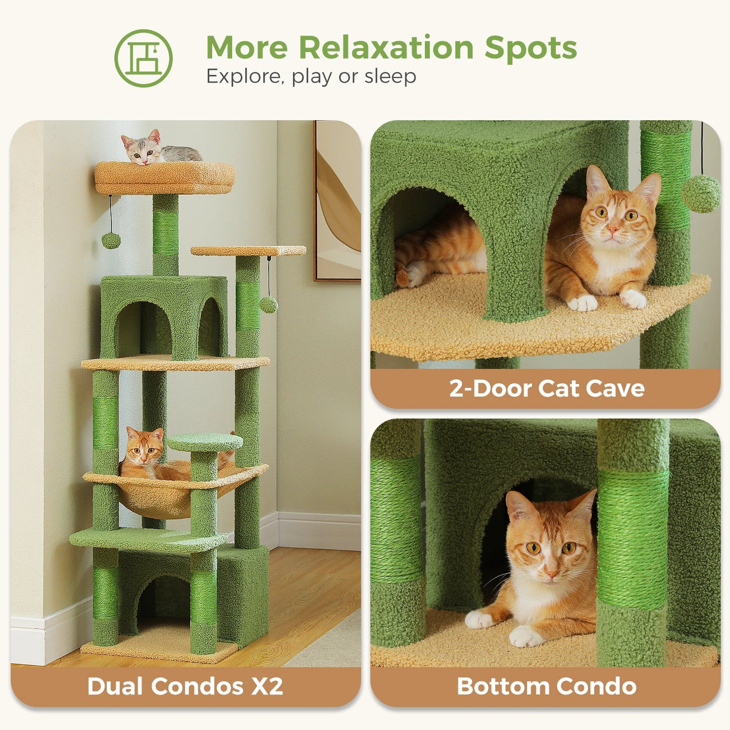 Large Cat Tree Tower for Indoor Cats, Green