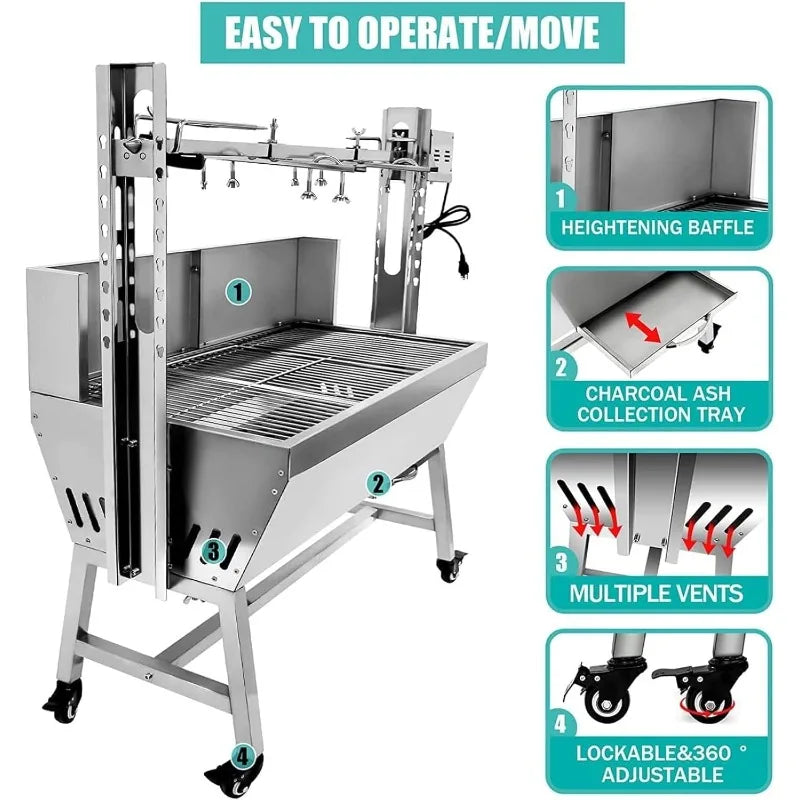 Stainless Steel Rotisserie Grill with Back Cover Guard