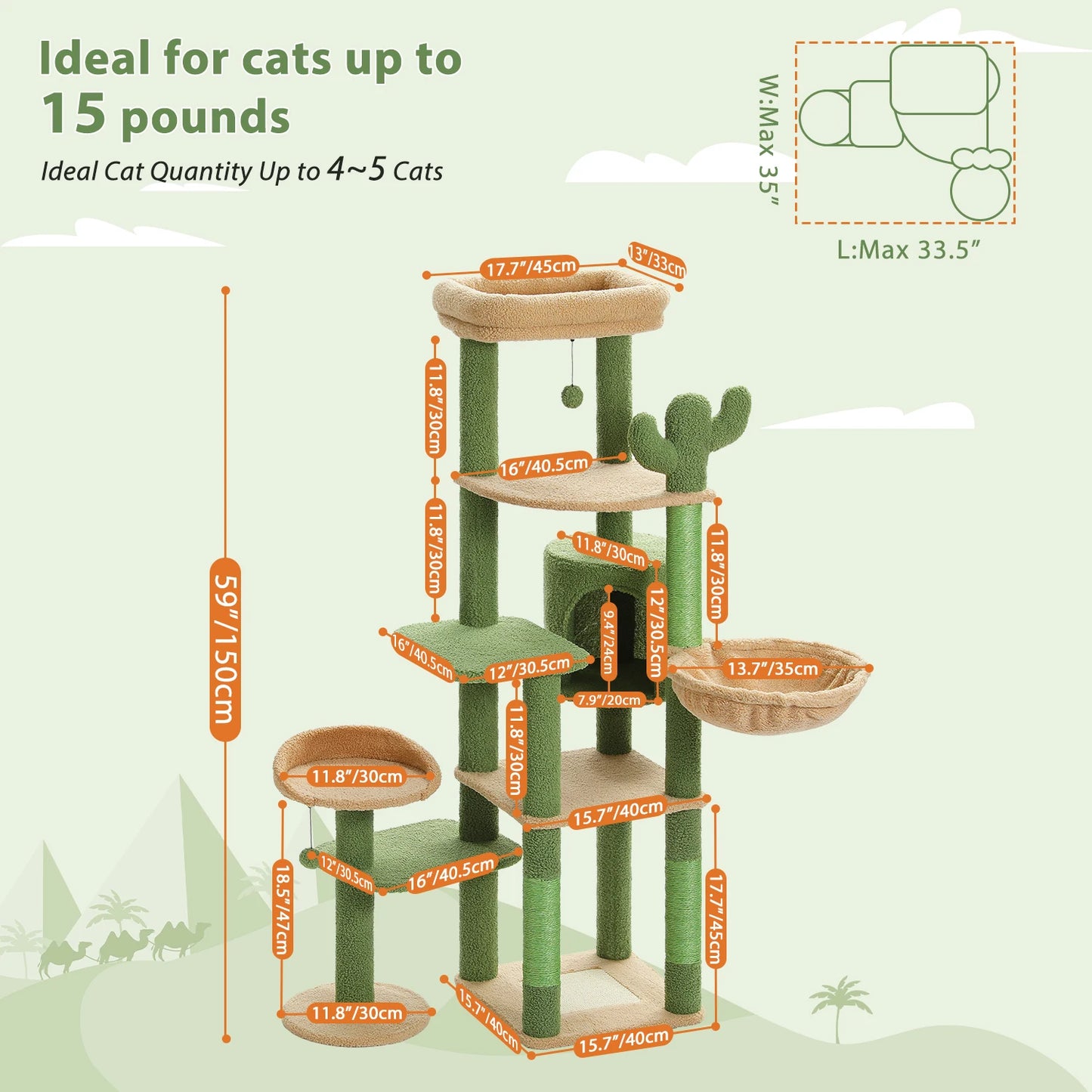 Cactus Large Cat Tree Tower for Indoors
