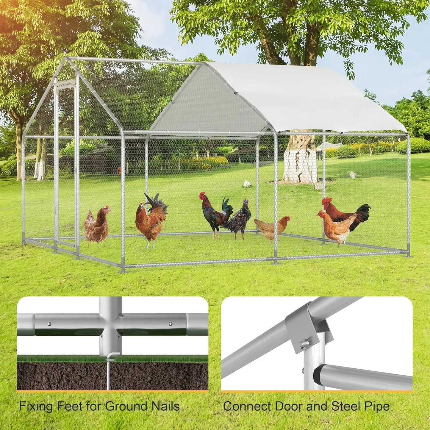 Chicken Coop Large Metal Run for 20 Chickens
