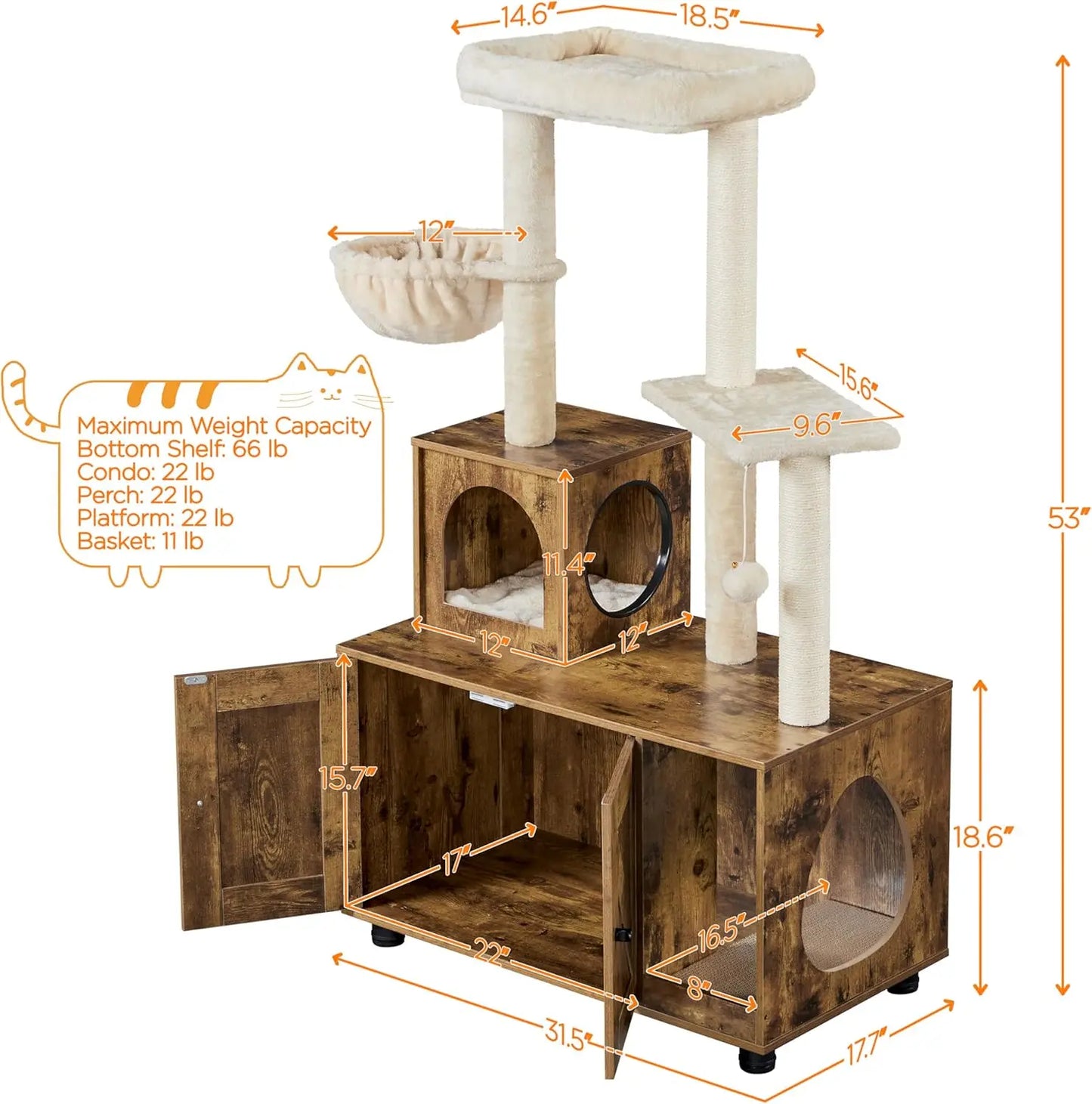 Litter Box Enclosure with Cat Tree