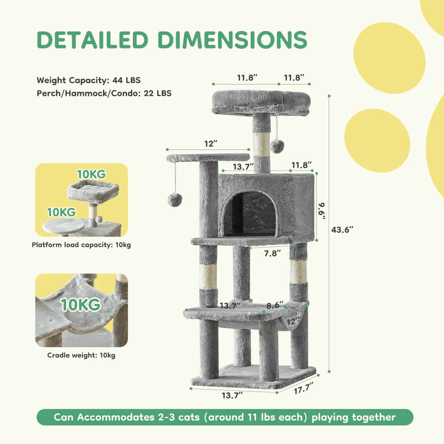 JHK 44in Tall Multi-Cat Climbing Cat Tree