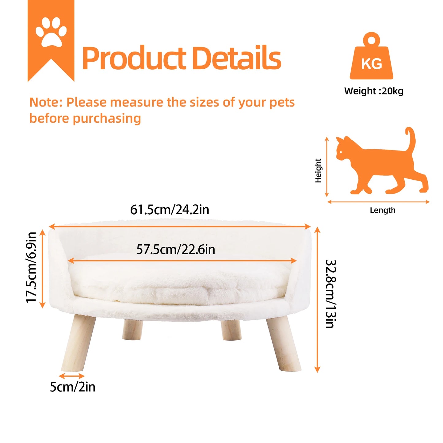 Pet Sofa Bed Raised Cat Chair Small Dog Couch Bed