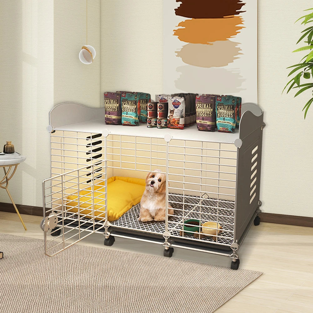 Dog Crate End Table with Wheels & Tray