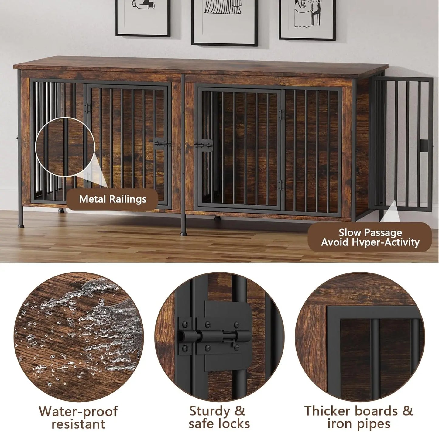 78 Inch Dog Cage Furniture for 2 Dogs