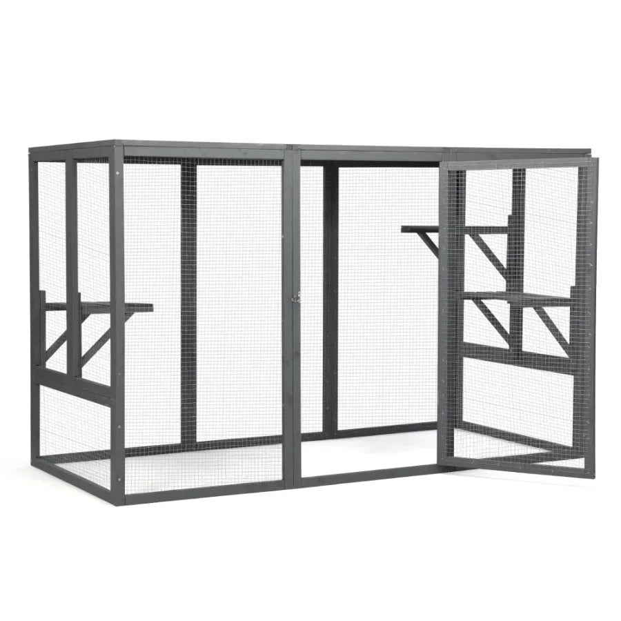 Wooden Cat Cage, Gray Black