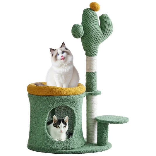 Cat Tower with Cactus, Green