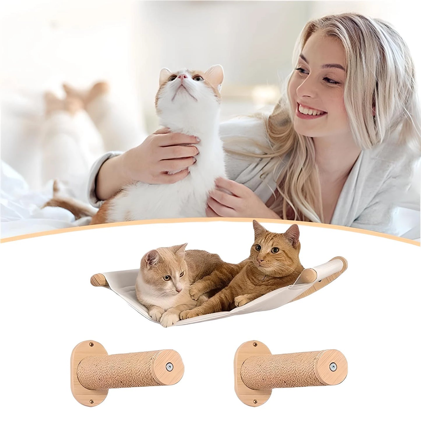 Cat Hammock Wall Mounted Cat Shelf With Two Steps