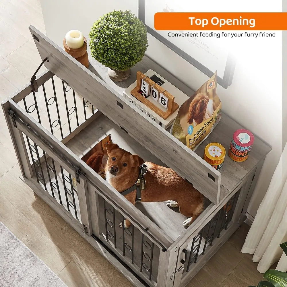 Dog Crate Furniture with Sliding Barn Door