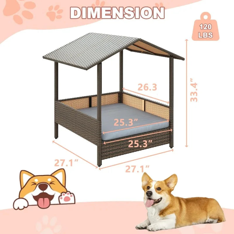 PE Rattan Dog House with Canopy