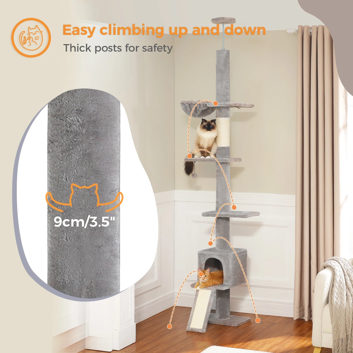 Adjustable 210-274CM Floor to Ceiling Cat Tree Tower