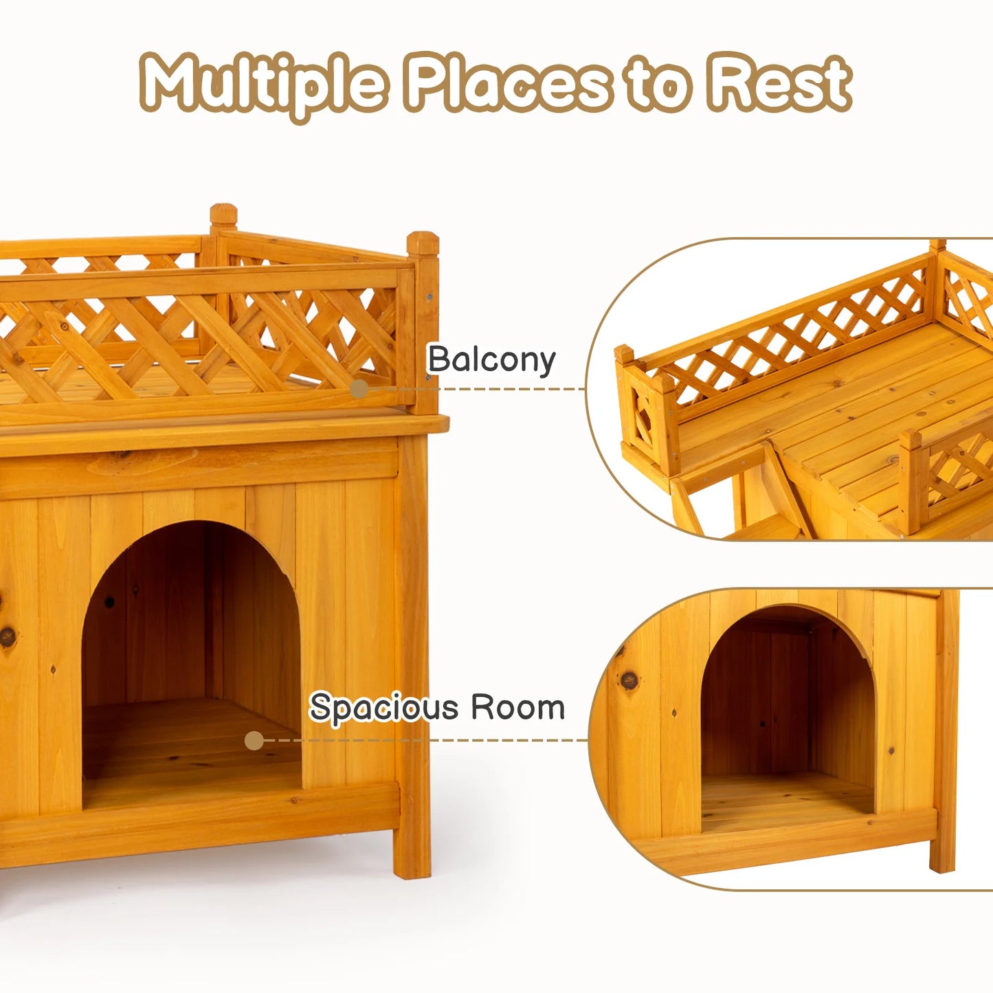 2-Story Wooden Cat House Dog House, Yellow