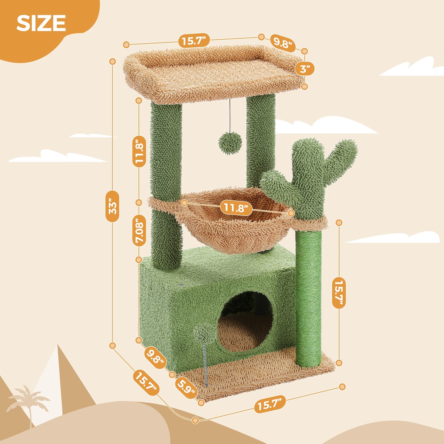 Cactus Cat Tree Tower for Indoor Cats