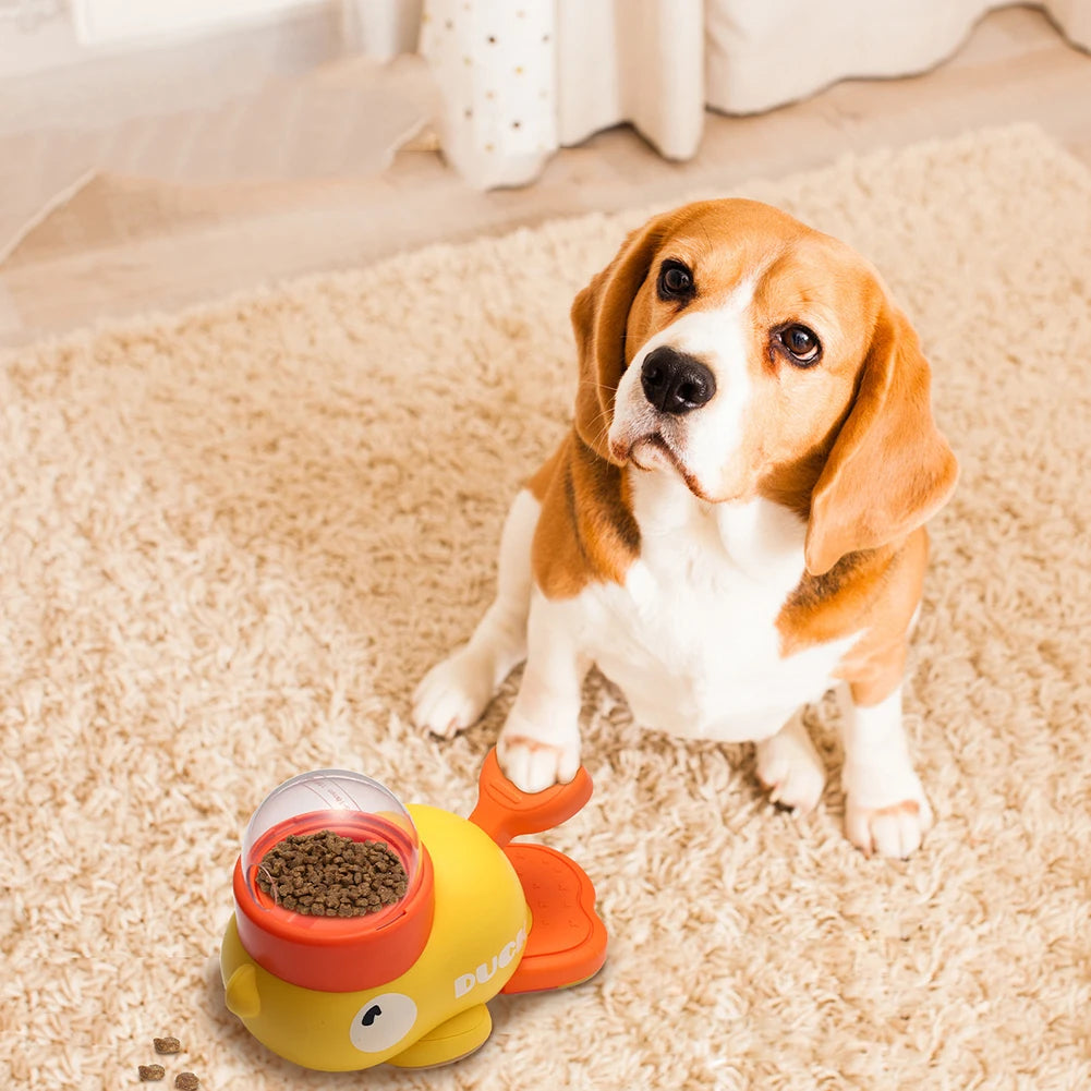 Yellow Duck Shaped Automatic Dog Feeder