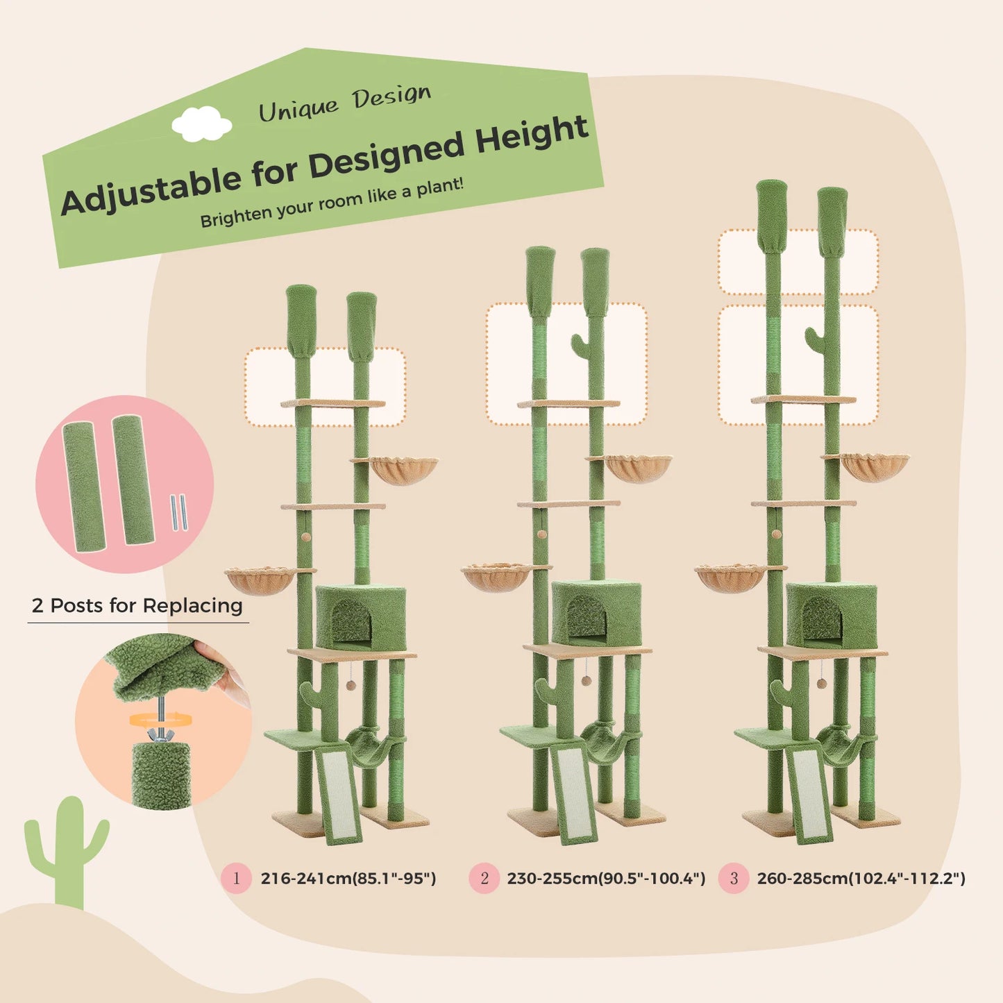 Cactus Cat Tree Floor to Ceiling Cat Tower