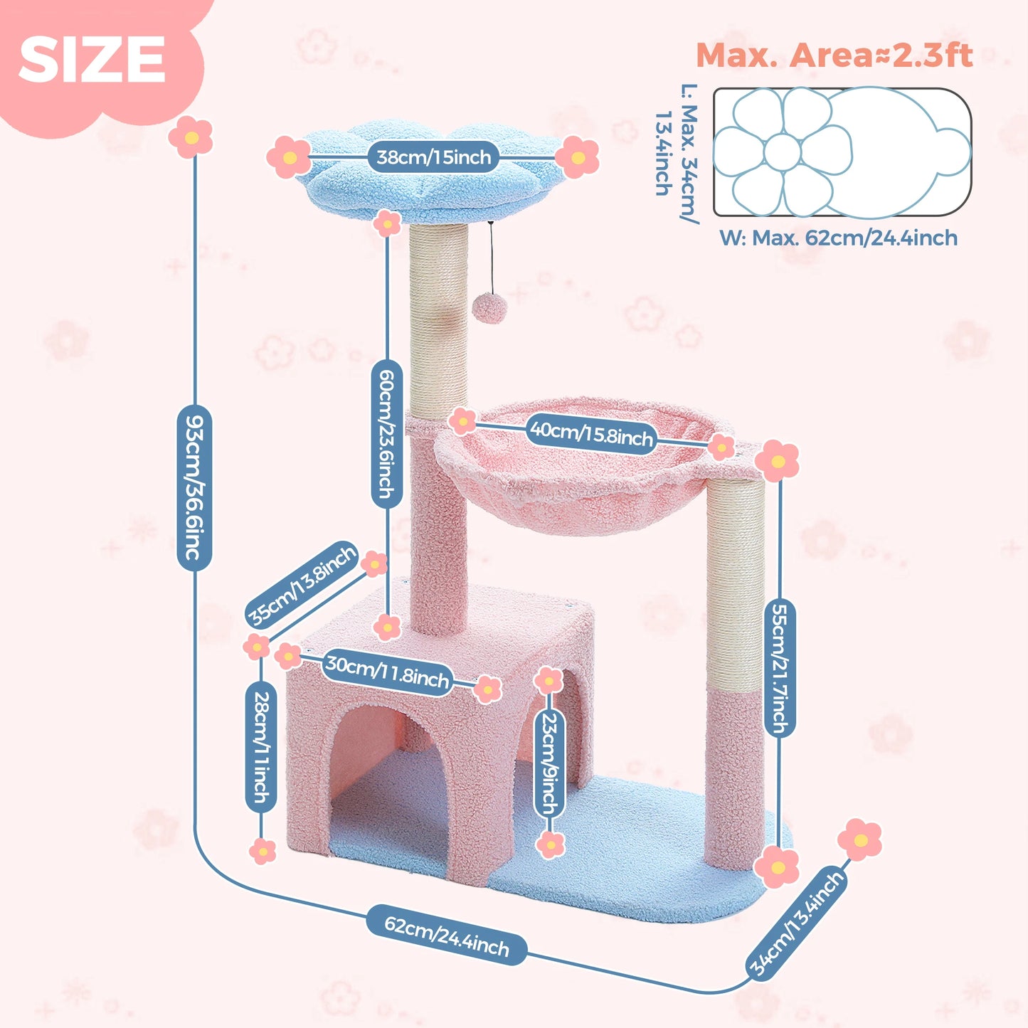 Small Cat Tree, Cute Flower Cat Tower with Cozy Condo for Indoor