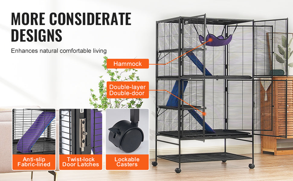SucceBuy 64.6" Rolling Metal Ferret Cage Large